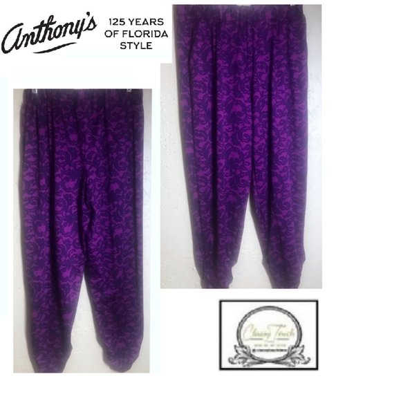 Anthony Purple Print Ruched Leg Pants Size PL - Picture 1 of 5
